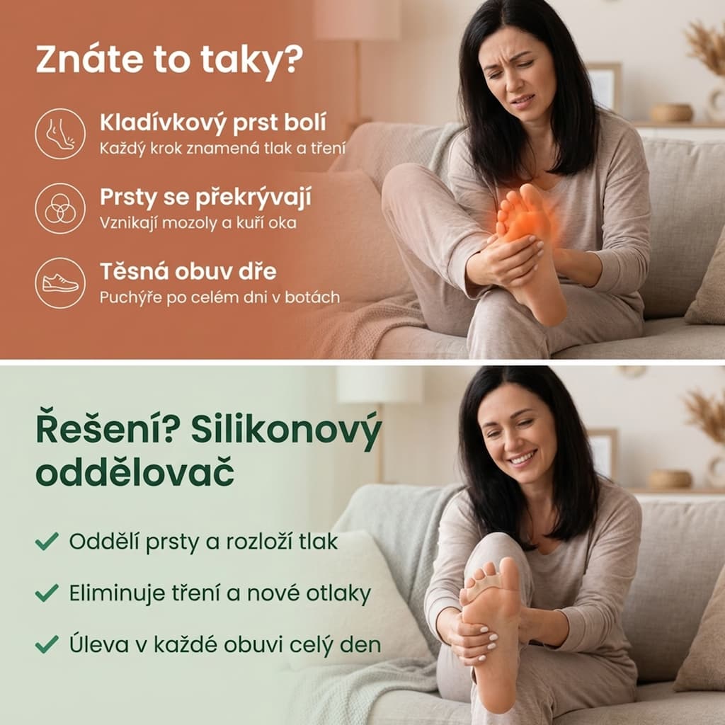 Silikonové oddělovače prstů při kladívkovém prstu a otlacích